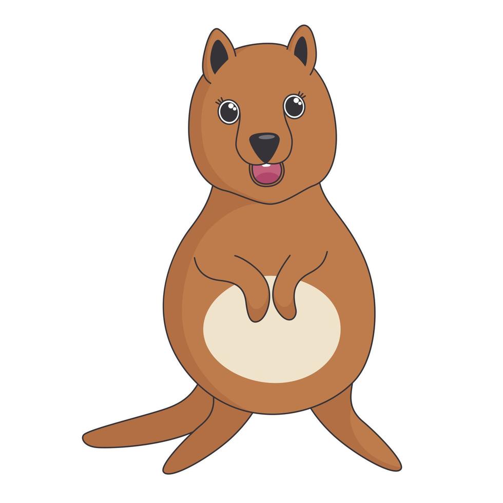 Quokka, a smiling small animal amusing people by its cut look. Vector in cartoon style