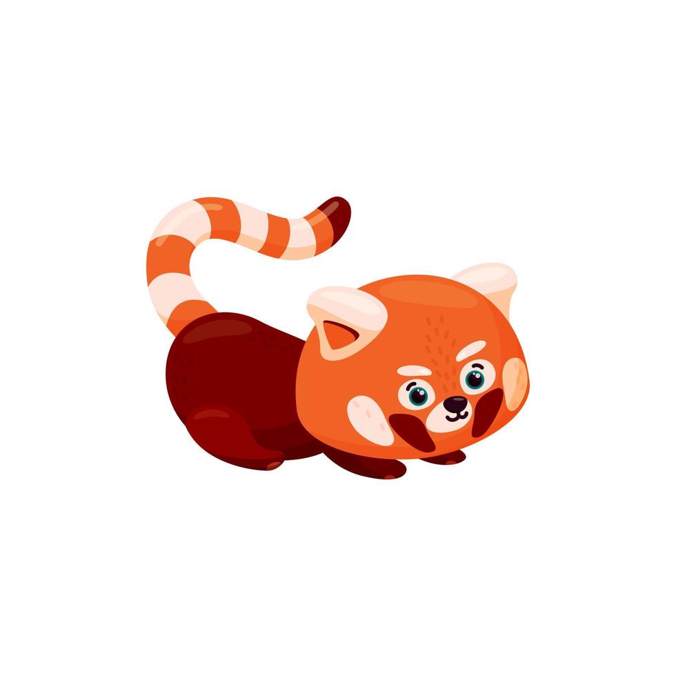 Red panda lying on the ground. Curious baby red panda isolated in white background. Vector illustration