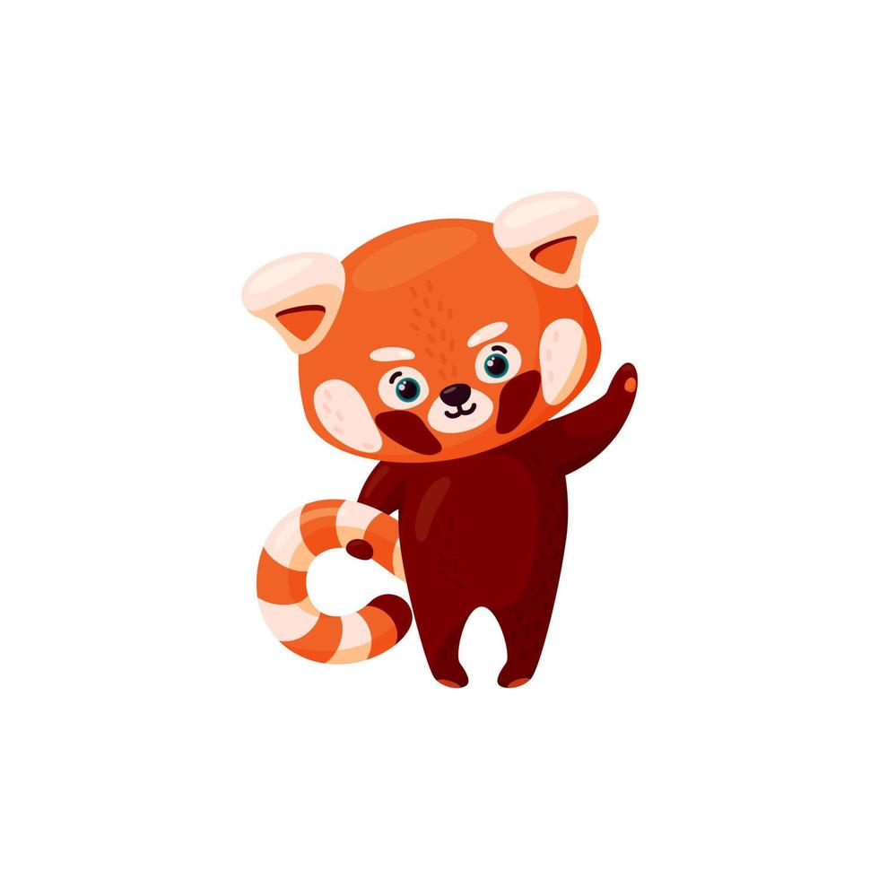 Red panda waving hi. Cute baby red panda isolated in white background. Vector illustration