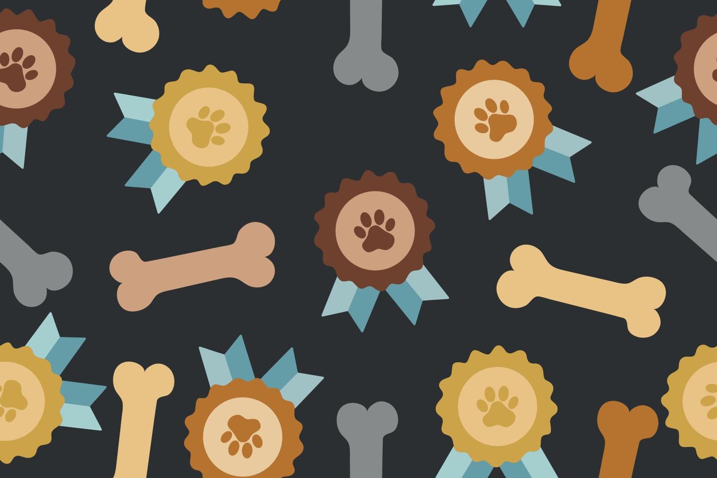 An award badge with a dog or cat paw print and a bone. Vector illustration.