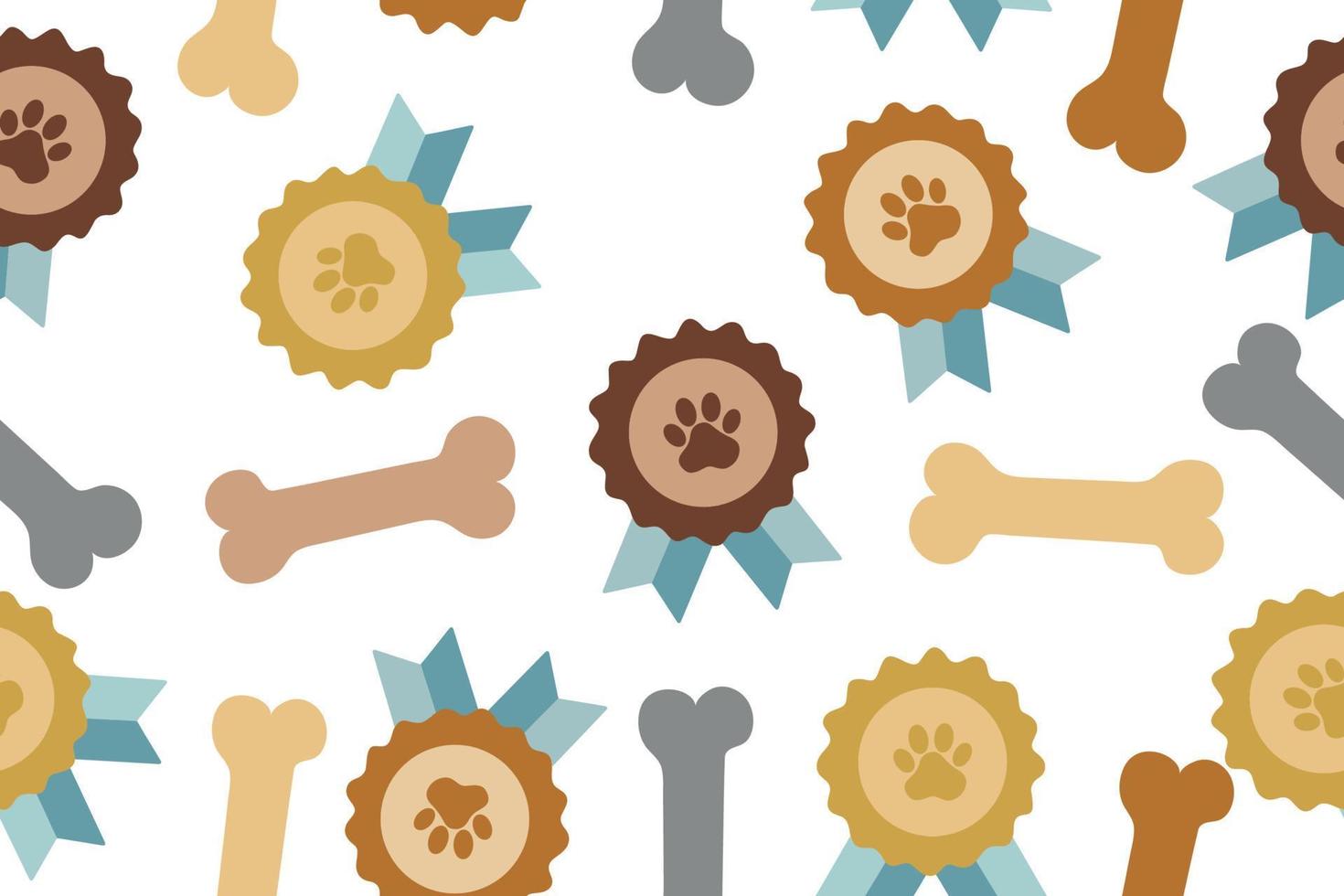 An award badge with a dog or cat paw print and a bone. Vector illustration.