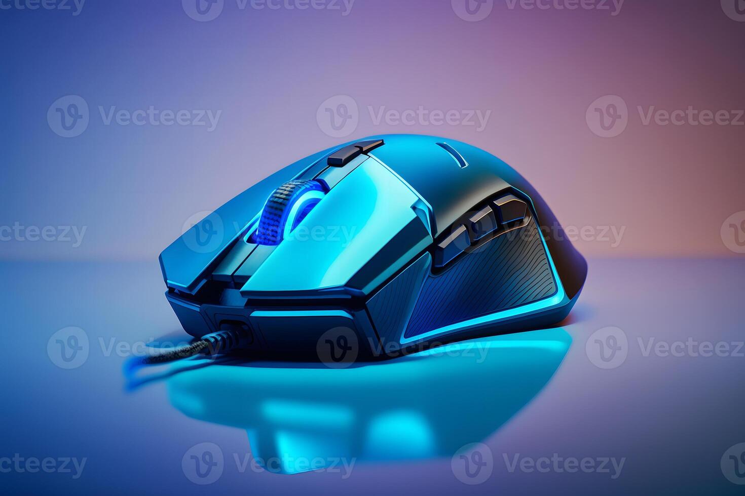Futuristic custom PC mouse concept with glowing blue tones. Neural network generated art photo