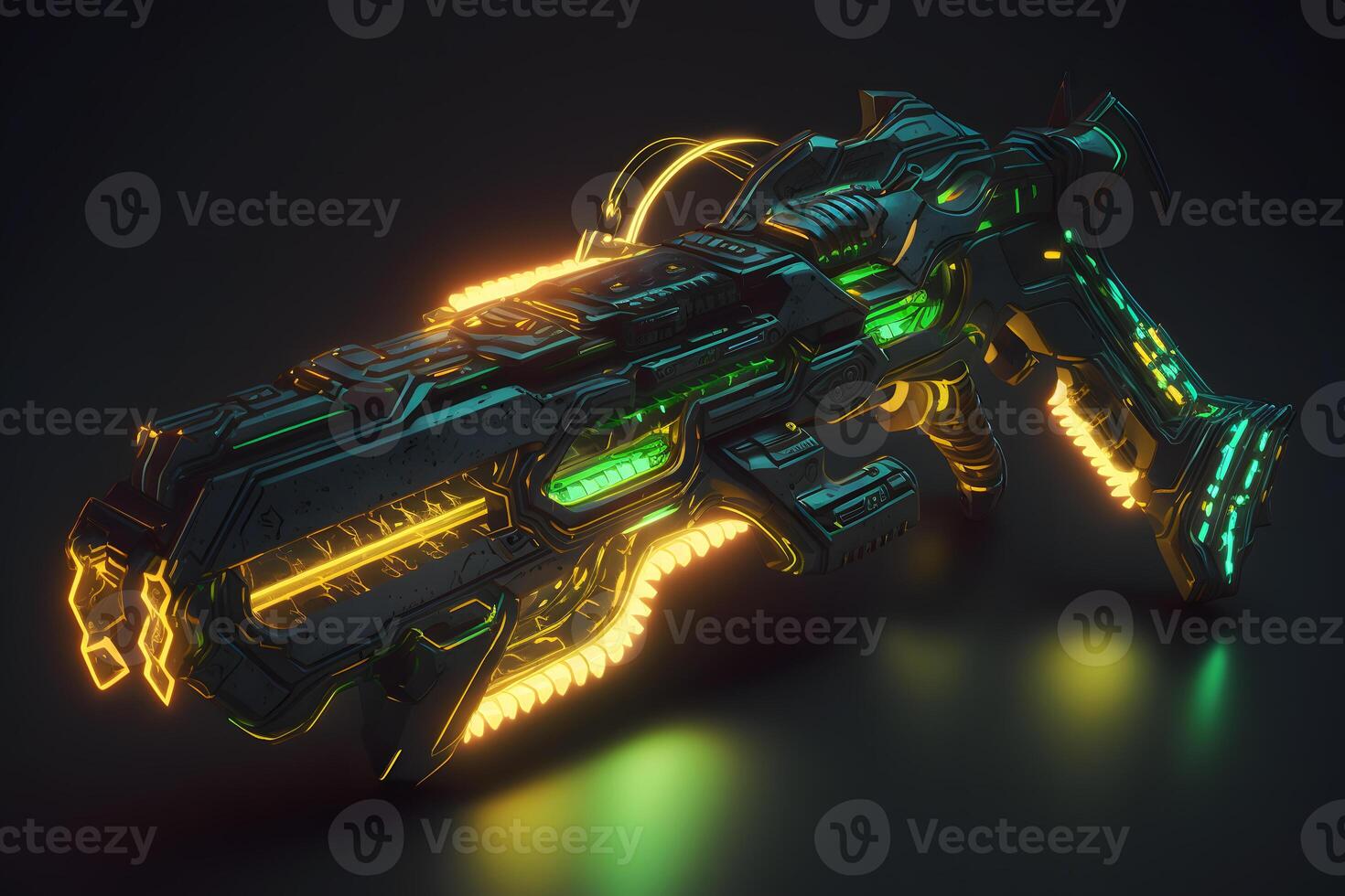 Futuristic cyber weapon, space neon gun. Neural network art photo