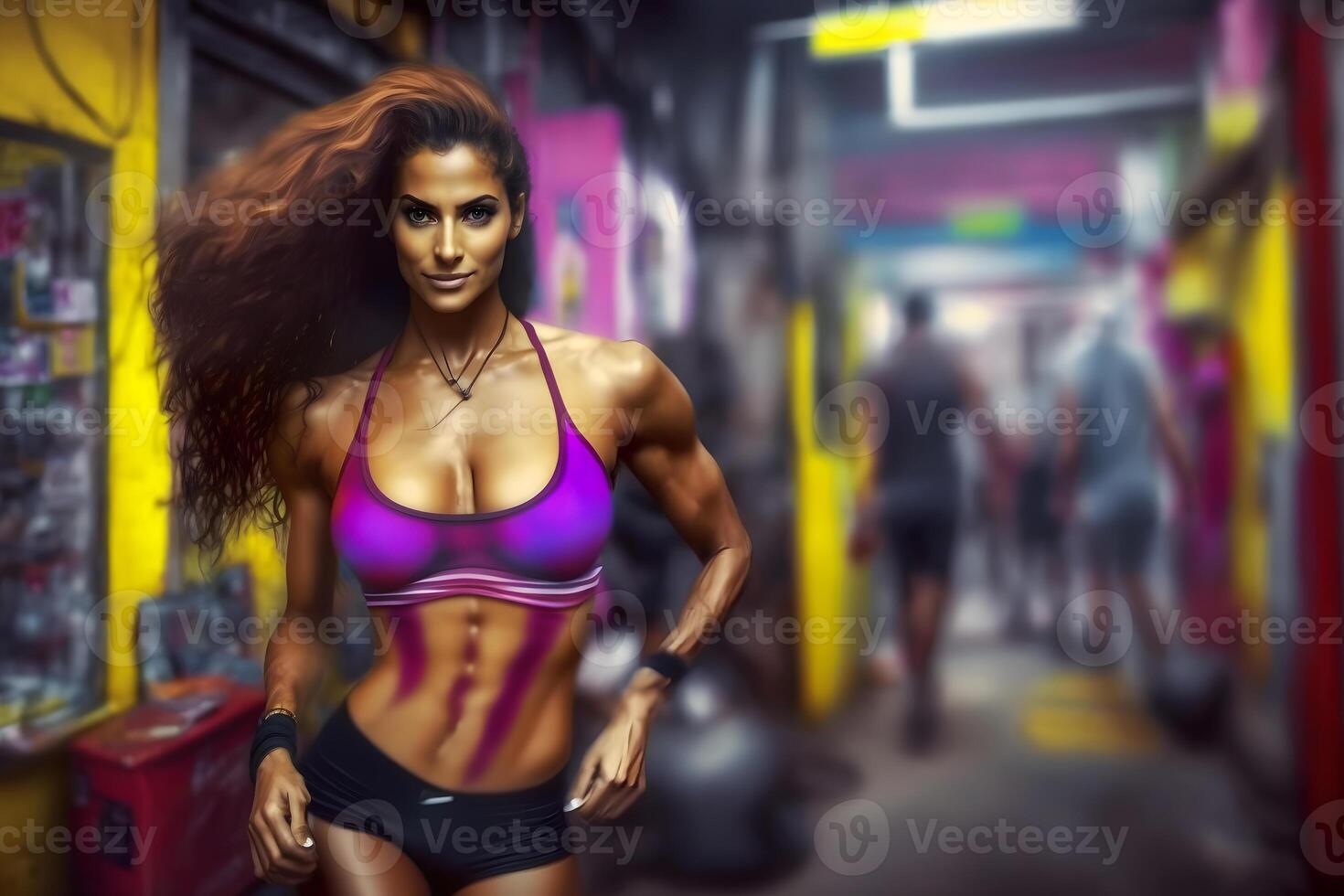 Fitness woman in training at the gym interior. Neural network Neural network photo