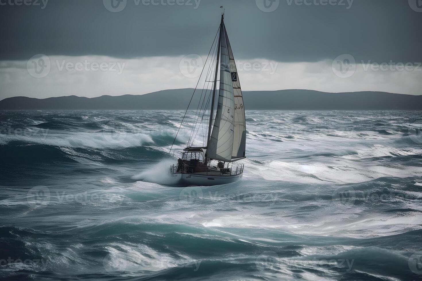 Sailing boat at sea. Neural network photo