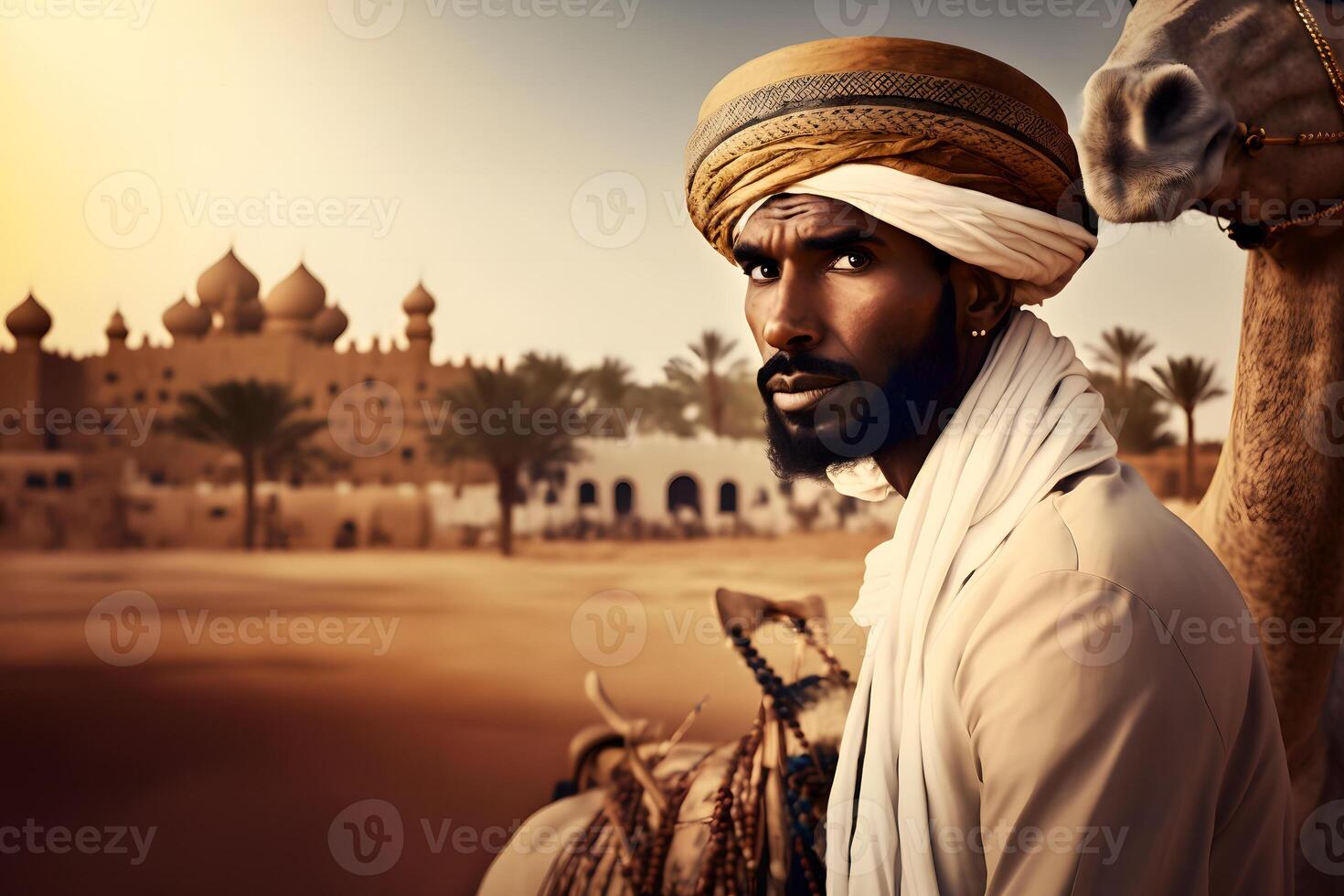 Local Emirati man. Bedouin from United Arab Emirates. Neural network photo