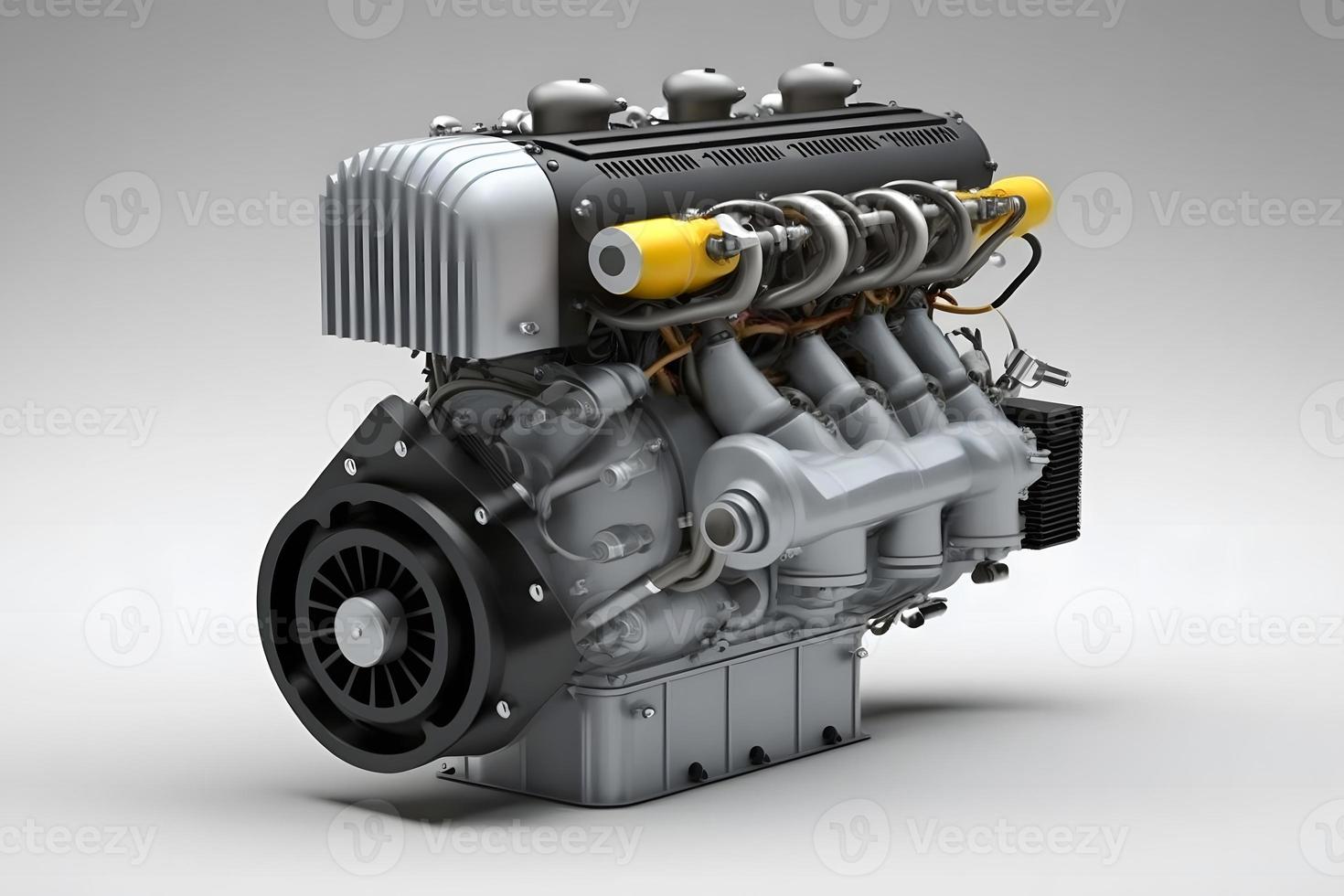 Modern car engine on white background. Neural network generated art photo