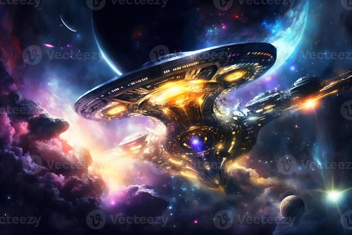 Combat futuristic spaceship intergalactic war. Neural network art photo