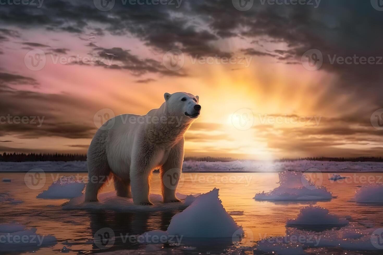 polar bear in wildness area against sunset. Neural network photo