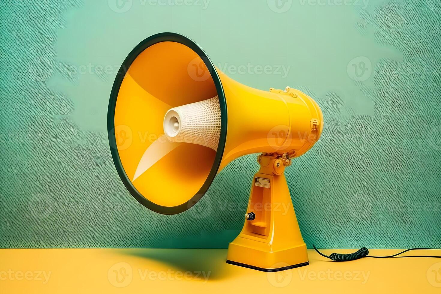 hand loudspeaker design, loud-hailer or speaking trumpet, yellow press symbol. Neural network photo