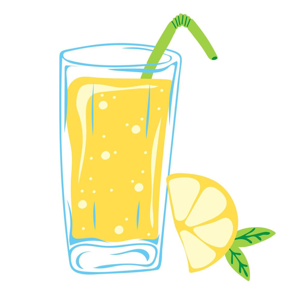 Glass of lemonade with lemon slice vector