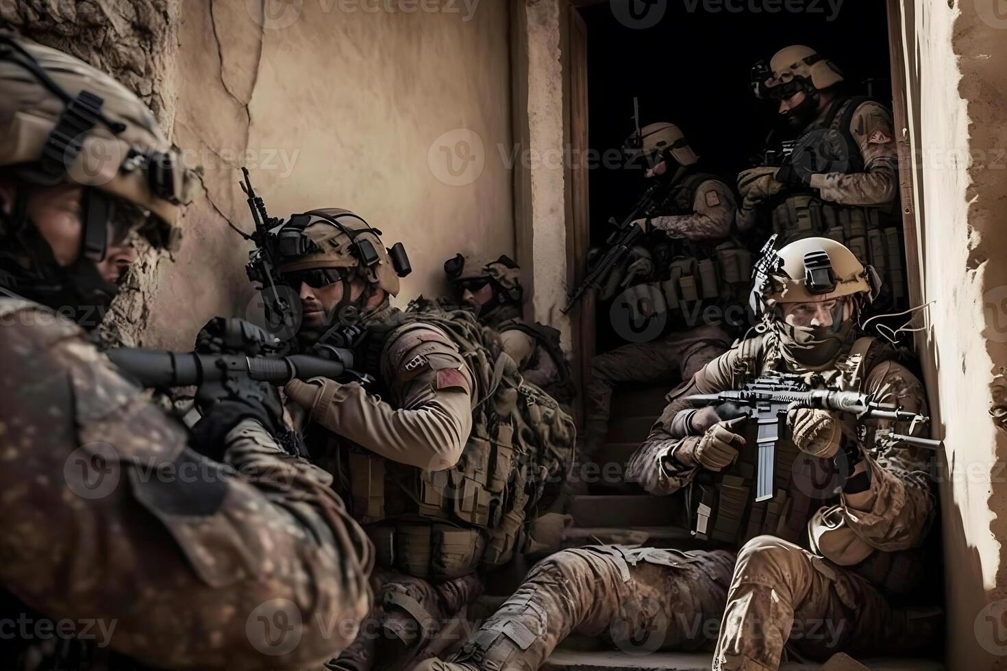 nosotros Ejército especial efectivo grupo soldado. neural red ai generado foto