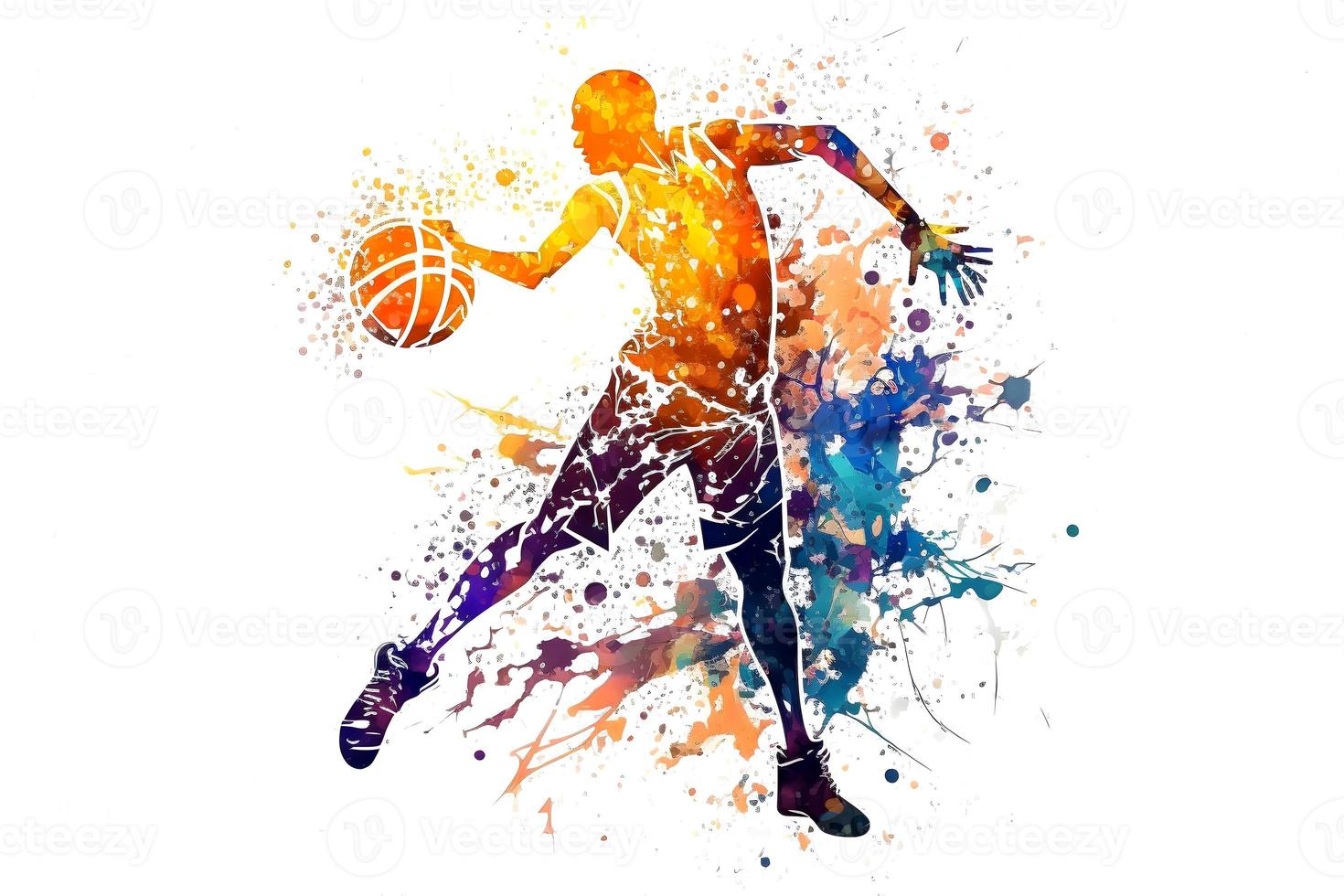 Basketball player in action isolated on white background Stock