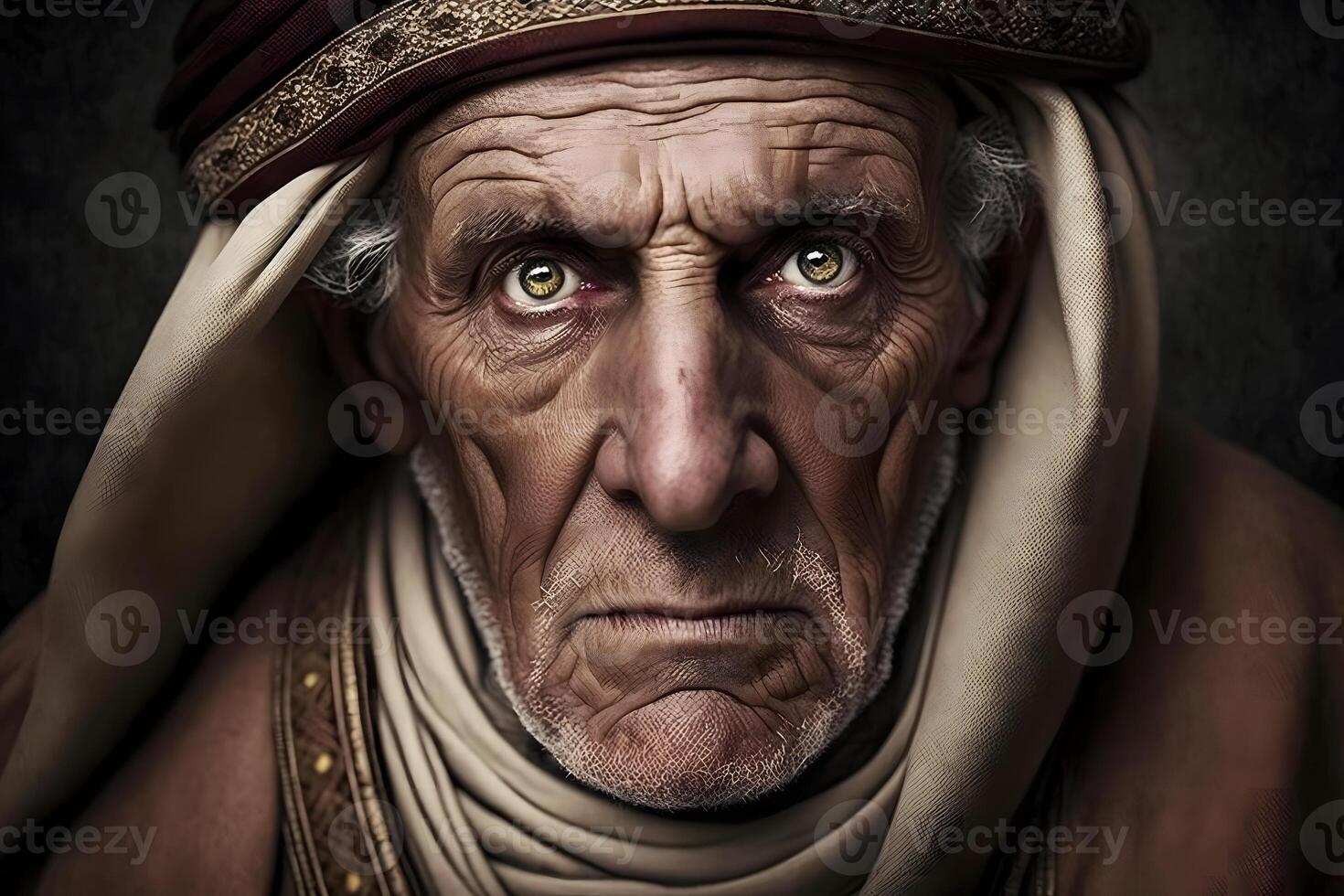 Portrait of a wise muslim old man. Neural network photo