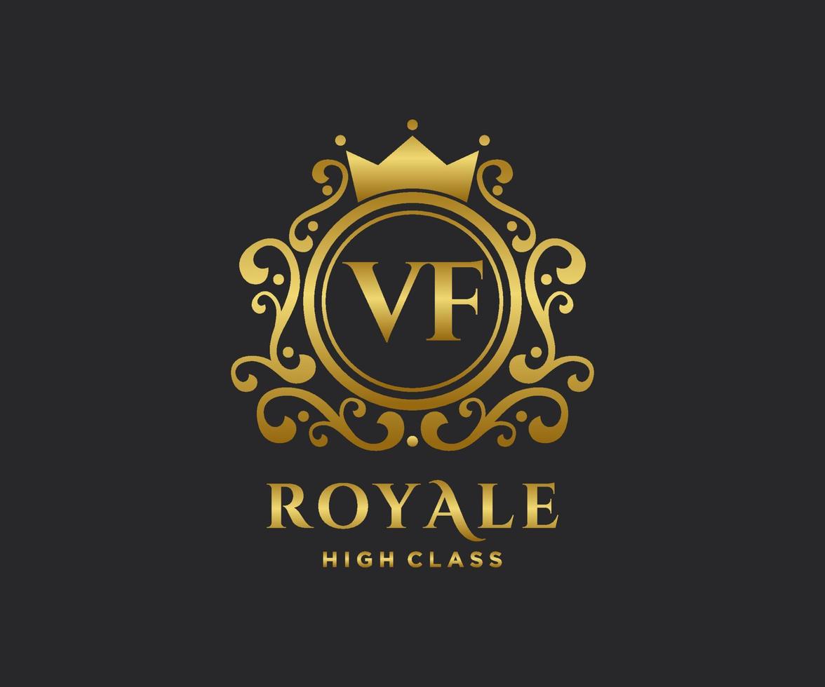 Golden Letter VF template logo Luxury gold letter with crown. Monogram alphabet . Beautiful royal initials letter. vector