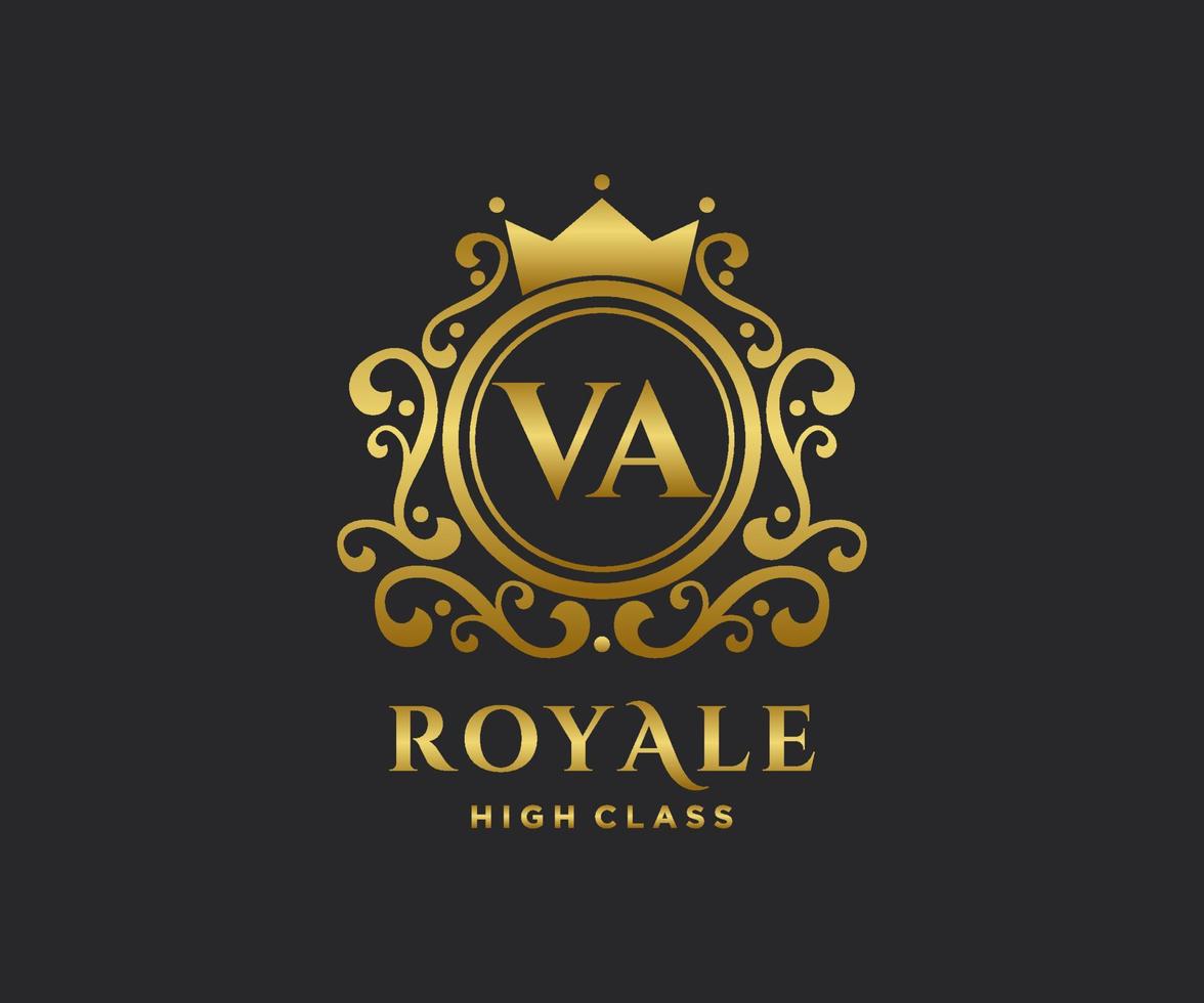 Golden Letter VA template logo Luxury gold letter with crown. Monogram alphabet . Beautiful royal initials letter. vector