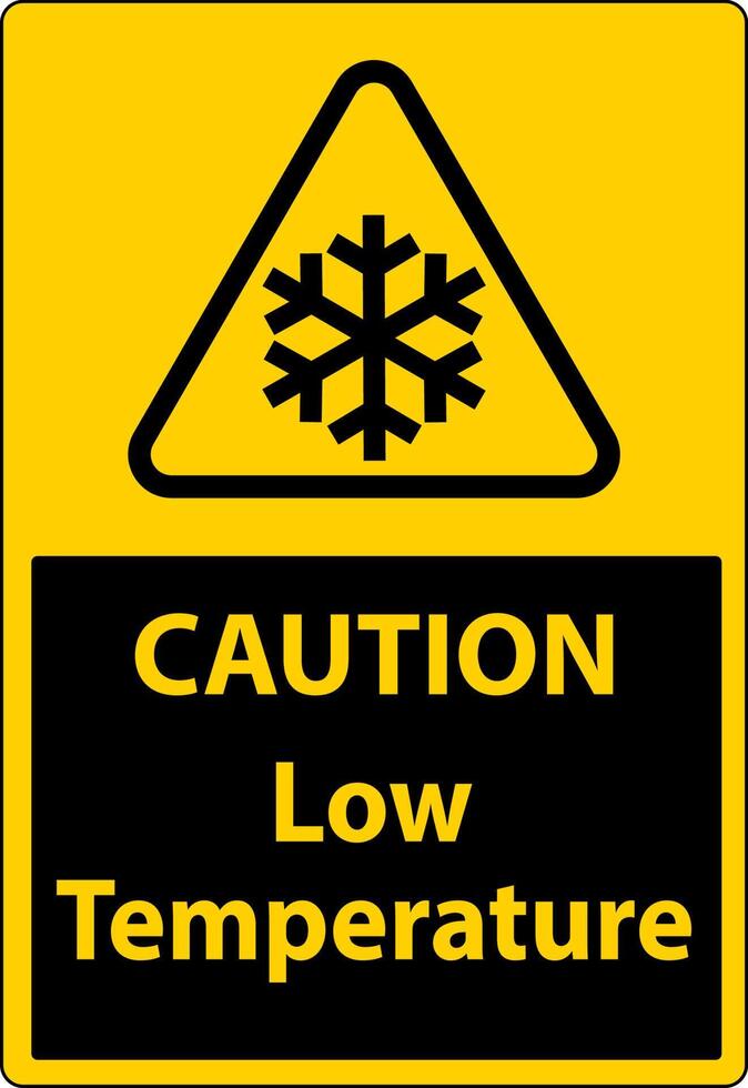 Caution Low temperature symbol and text safety sign. vector