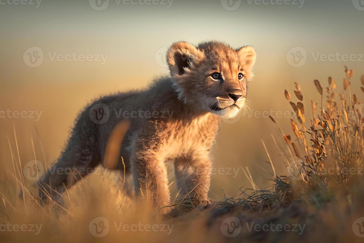 linda pequeño león cachorro. neural red ai generado foto