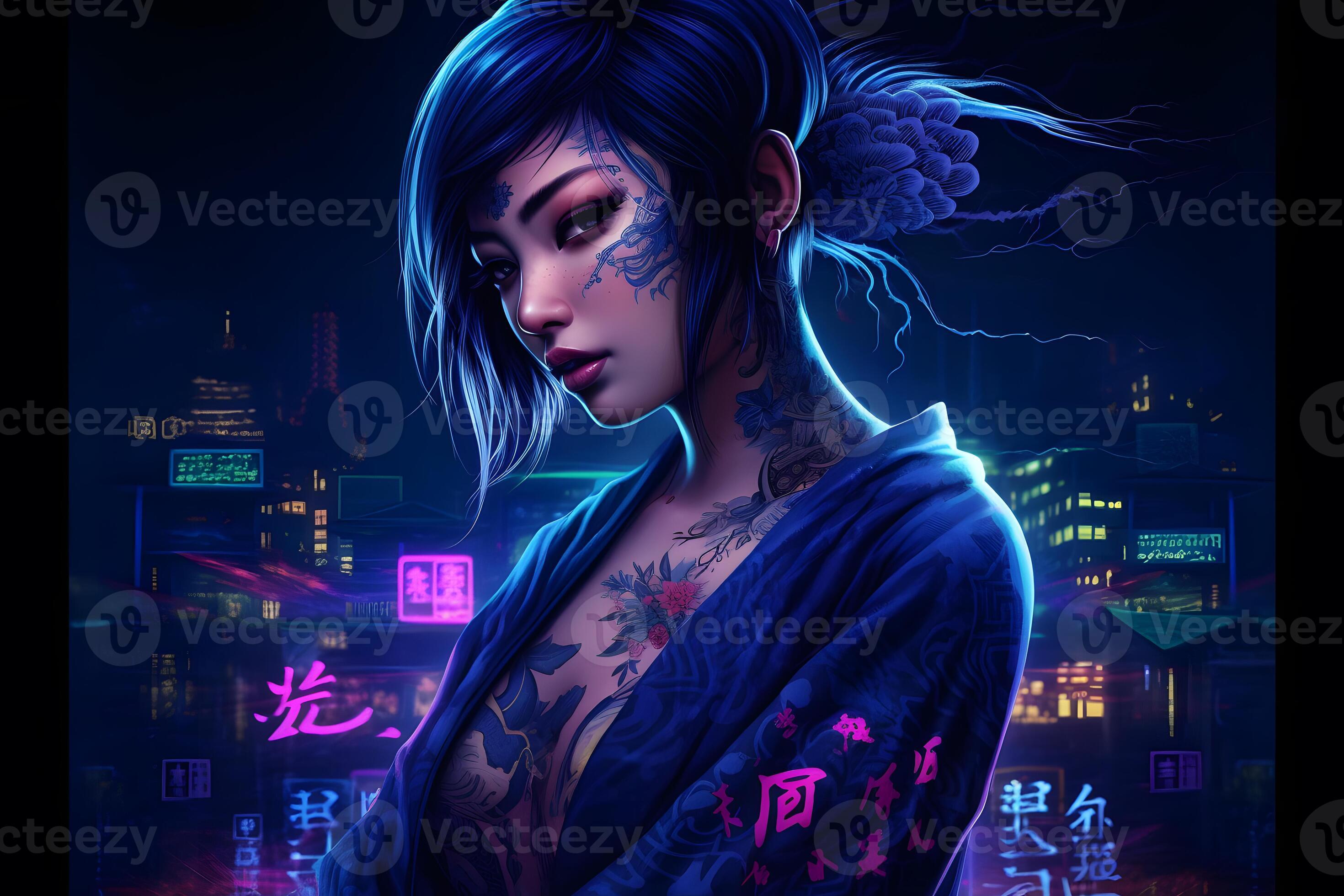 AI Art: 2D Girl in cyberpunk reality by @JkWW 💜🐖