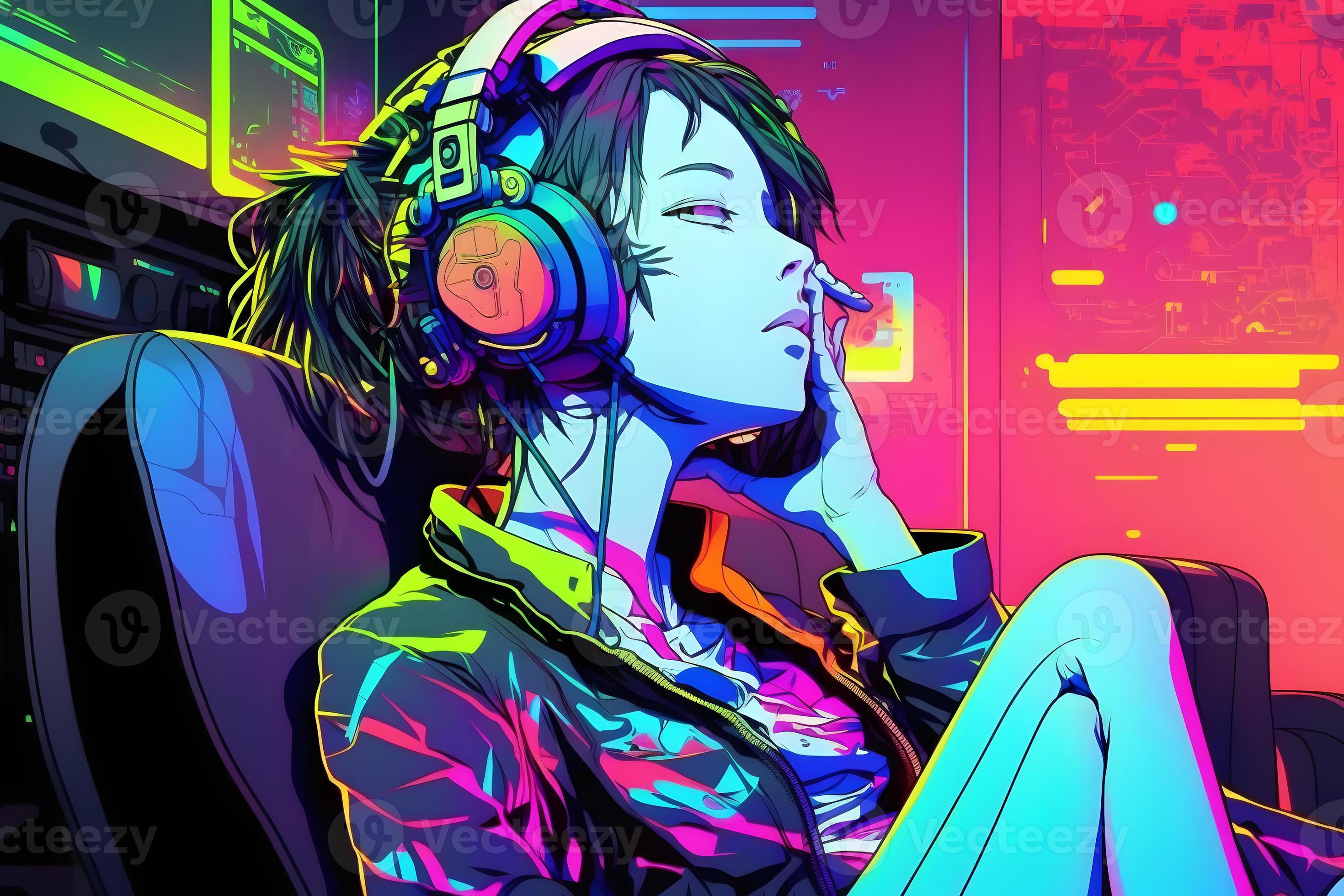 Download Girl listening to music, Anime, Young woman, Music, Headphones  Wallpaper in 5120x2880 Resolution