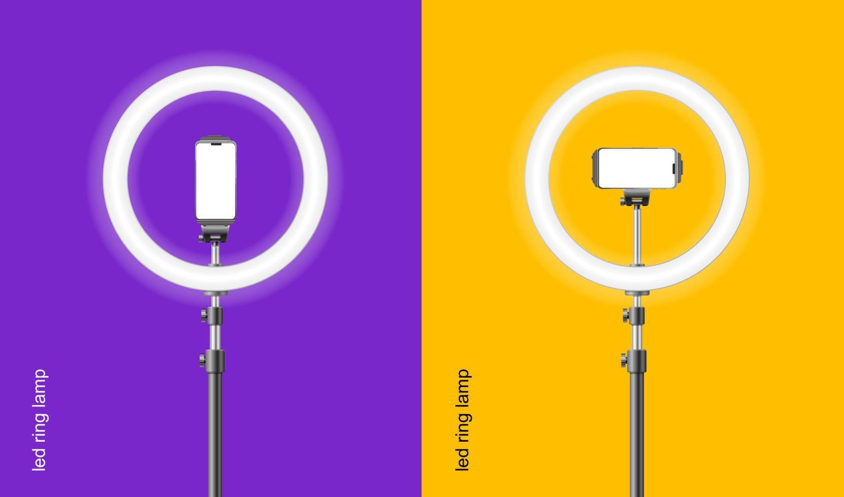 Realistic Detailed 3d Led Ring Lamp and Phone Blogger Banner Concept Card. Vector