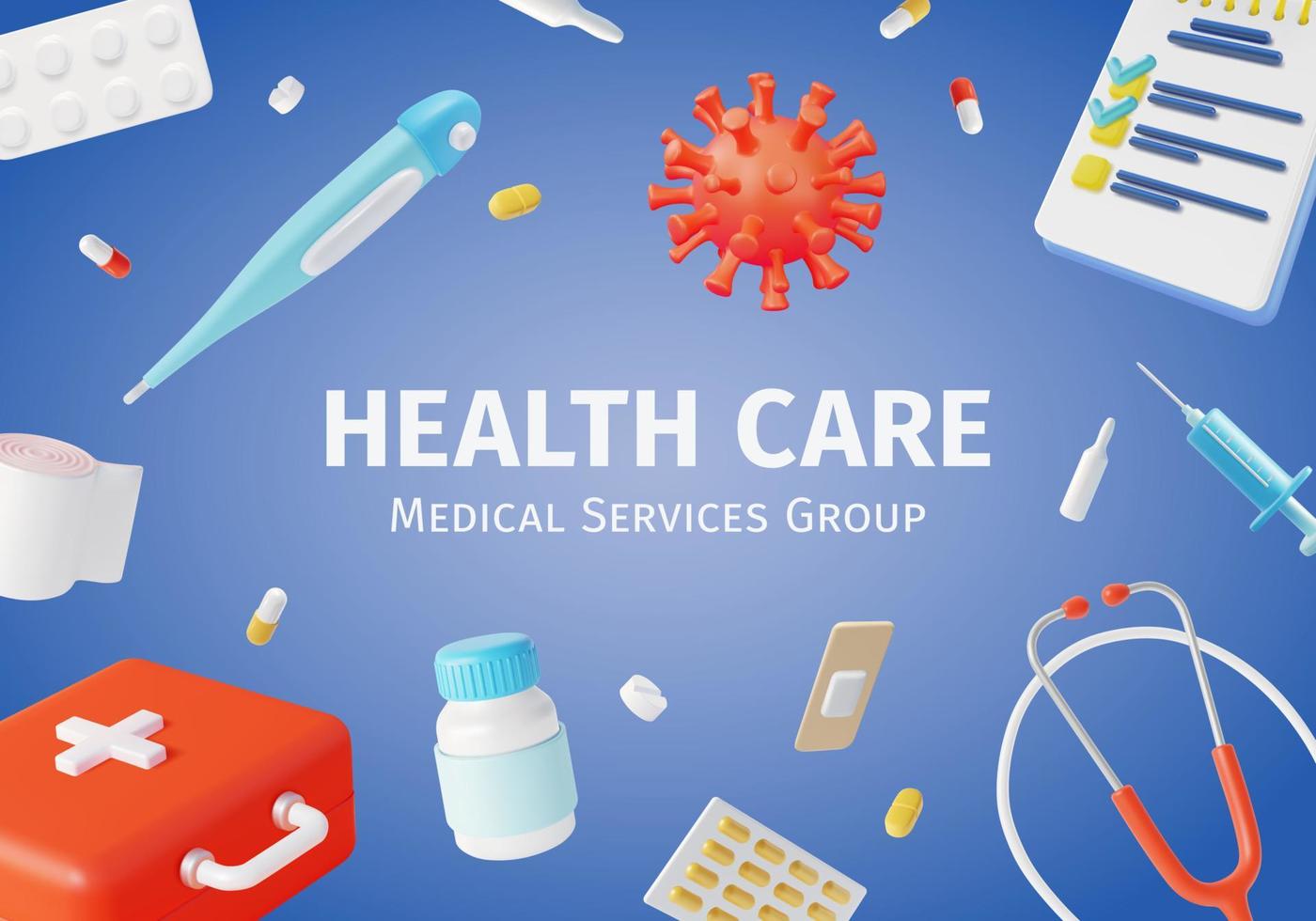 3d salud cuidado médico servicios grupo anuncios bandera concepto póster tarjeta. vector