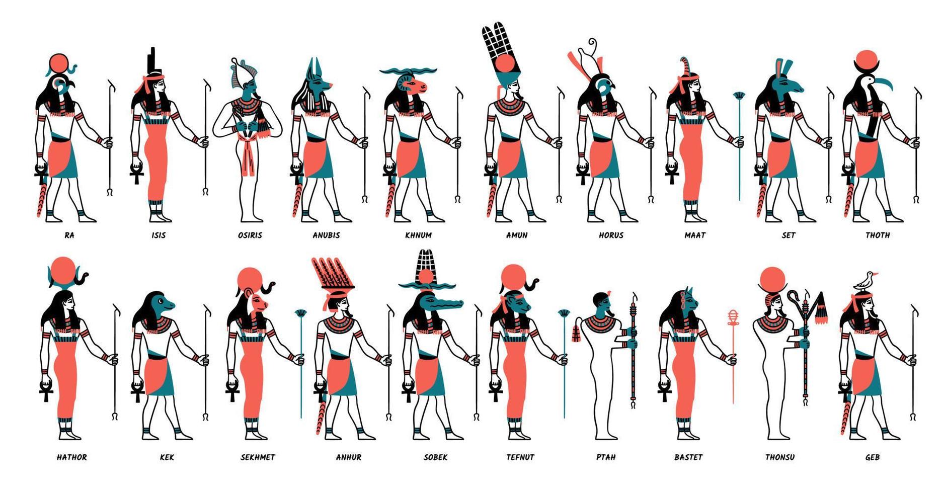 Cartoon Color Characters Egyptian Gods Set. Vector