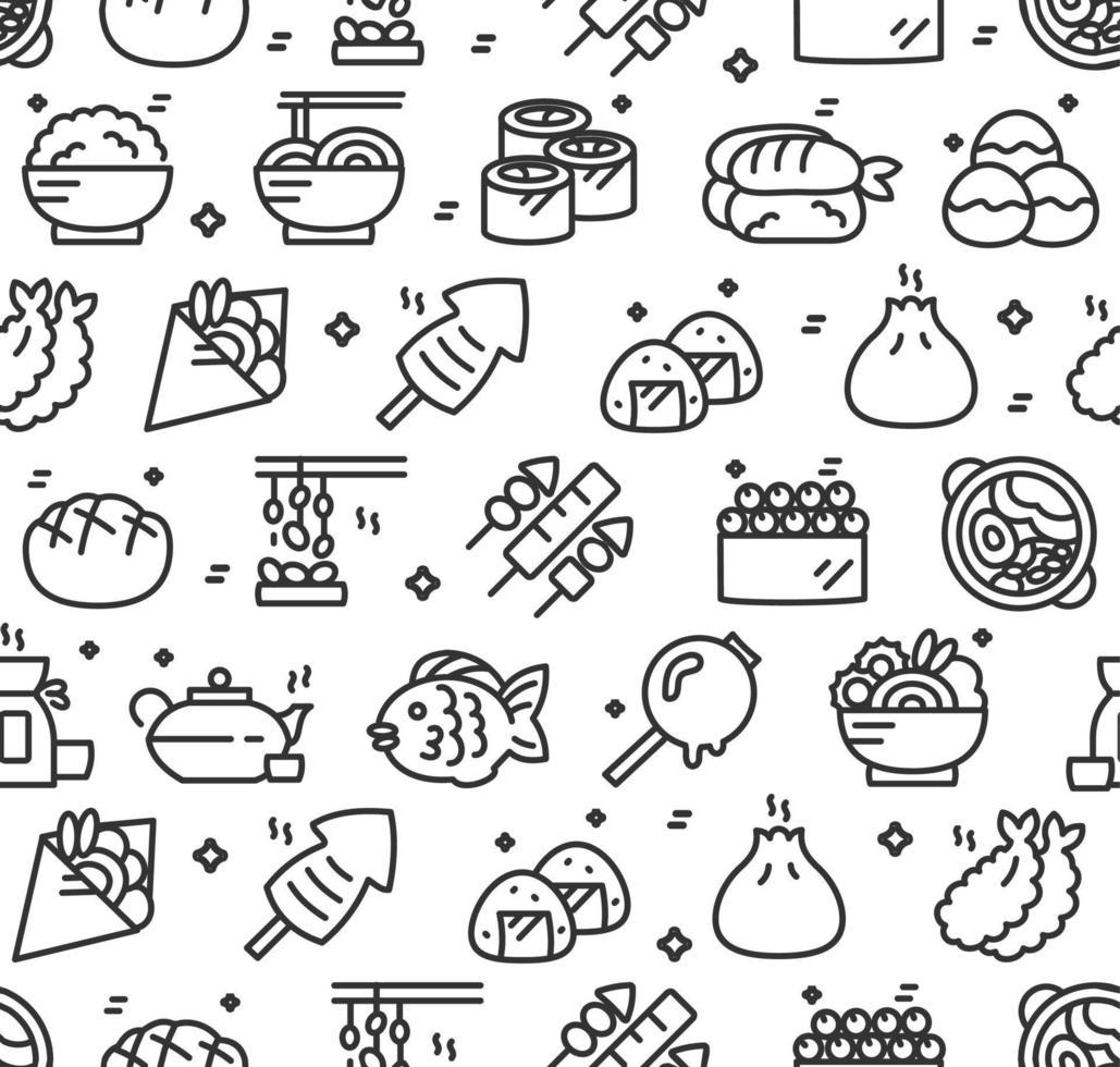 Japan Food Sign Thin Line Seamless Pattern Background. Vector