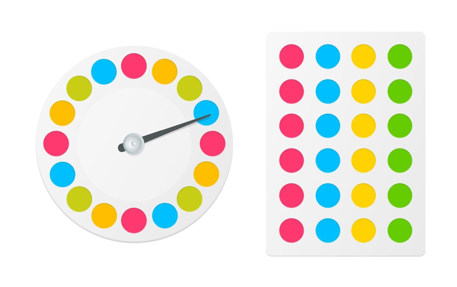 Twister Game Board and Mat with Color Circles Set. Vector