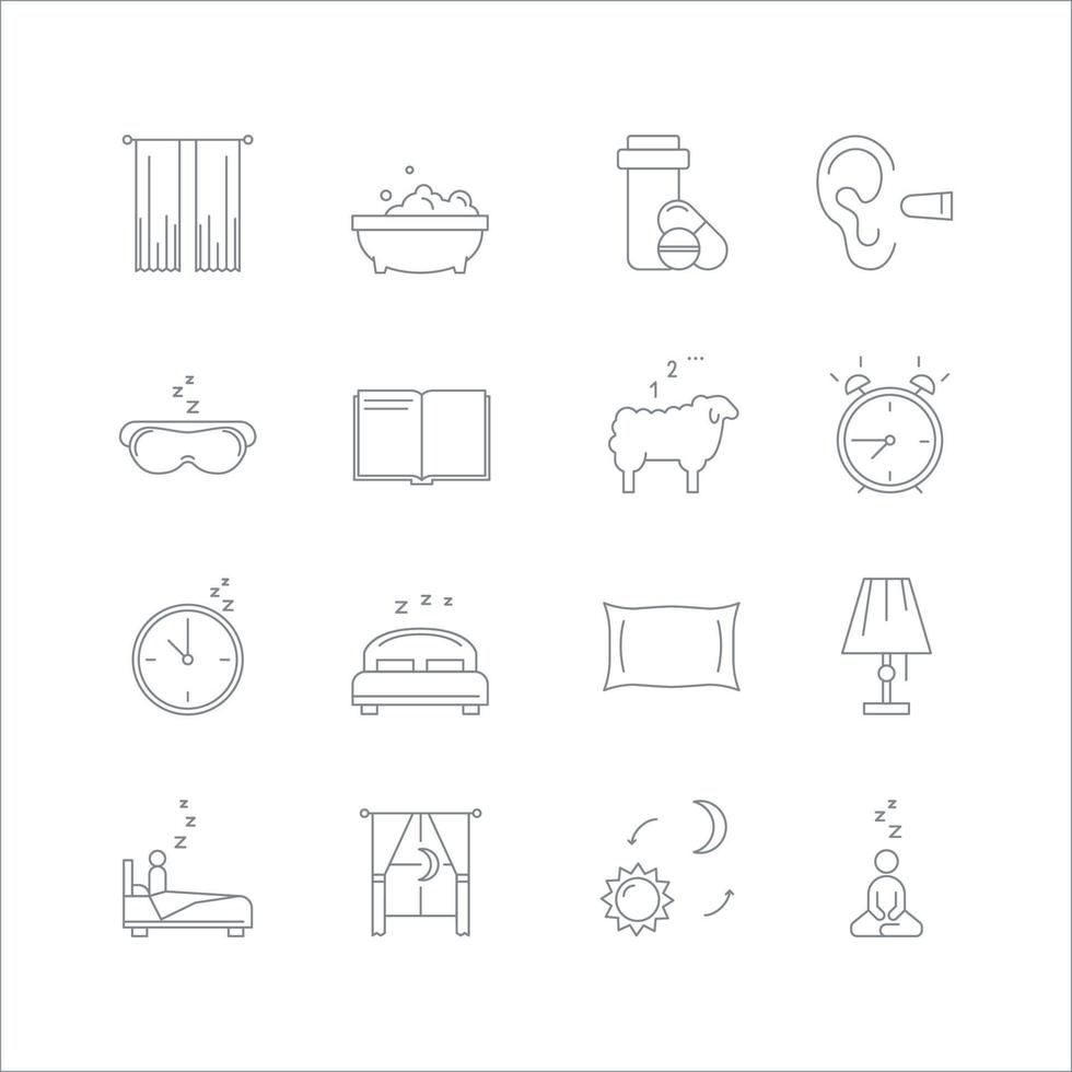 Sleep Signs Thin Line Icons Set. Vector