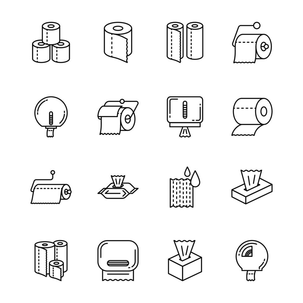 Toilet and Tissue Paper Thin Line Icons Set. Vector