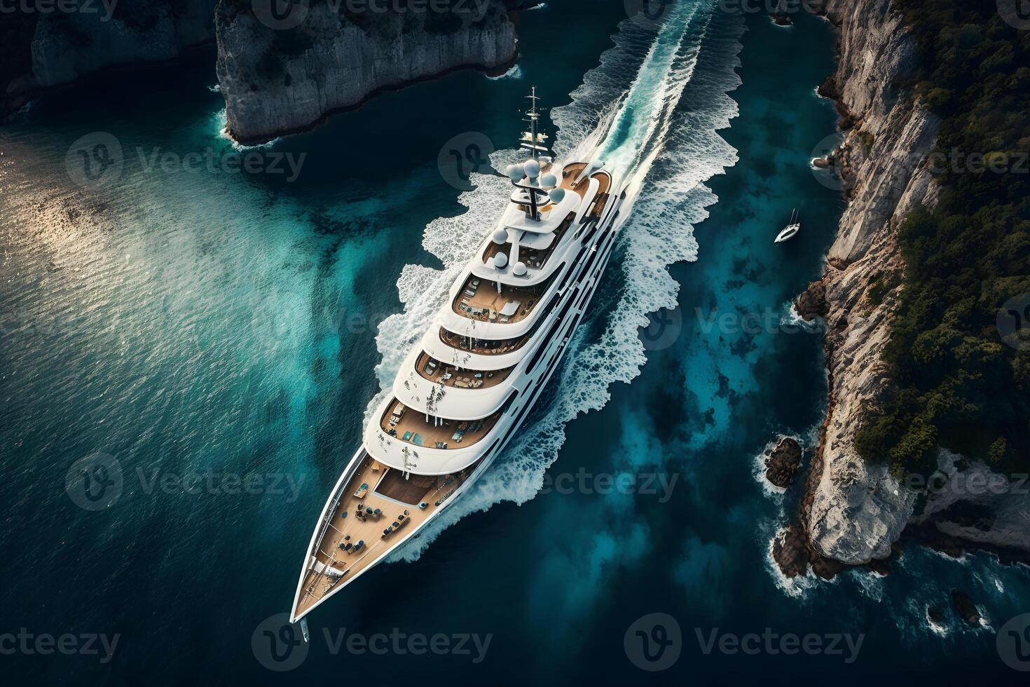 Cruise liner at sea top view. Neural network photo