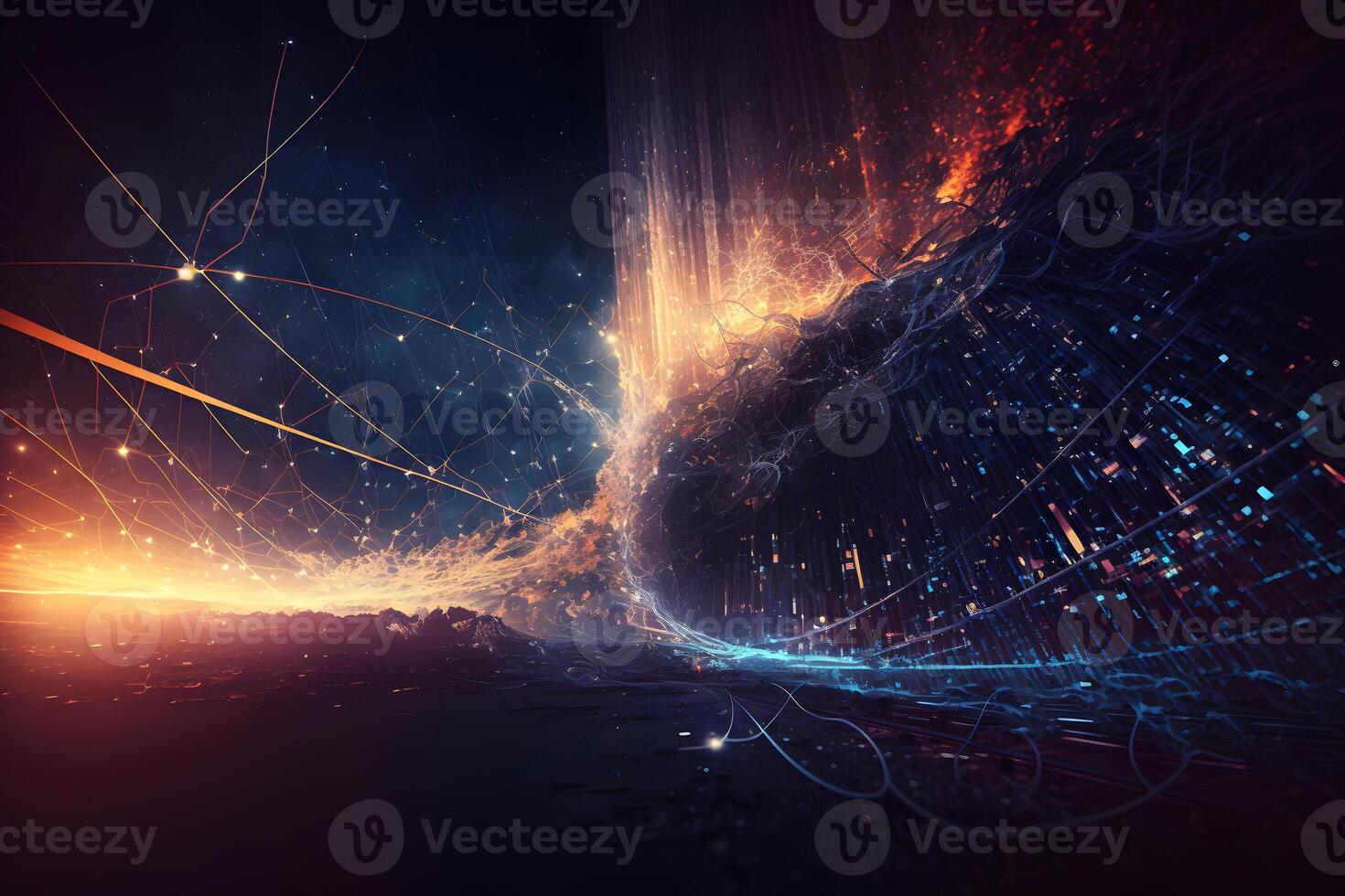 Futuristic technology abstract background with lines for network, big data, data center, server, internet, speed. Abstract neon lights. Neural network photo