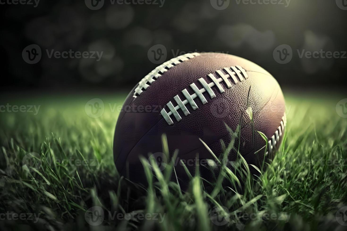 American football ball in the grass. Neural network generated art photo