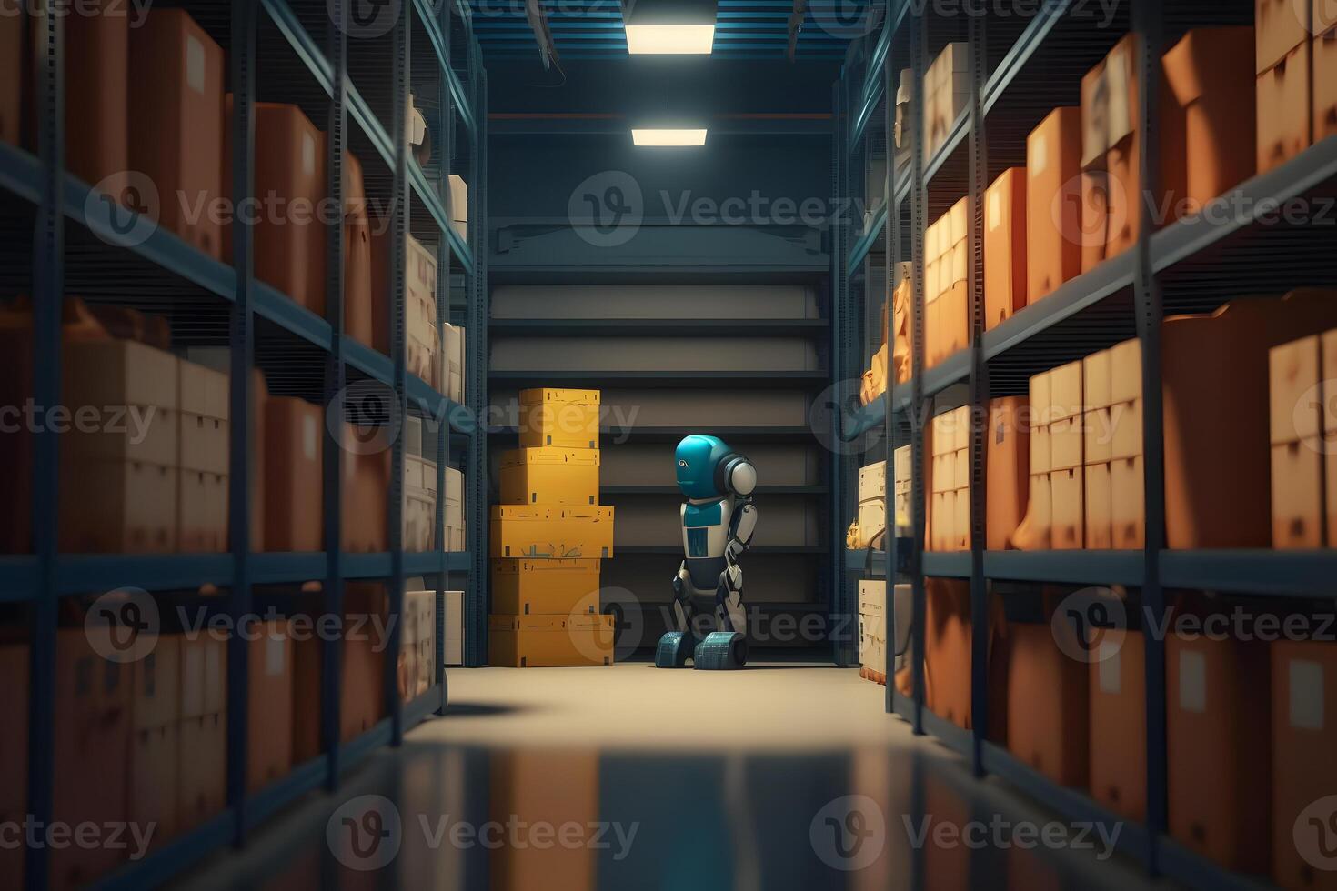 Innovative industry robot working in warehouse for human labor replacement . Concept of artificial intelligence for industrial revolution. Neural network photo