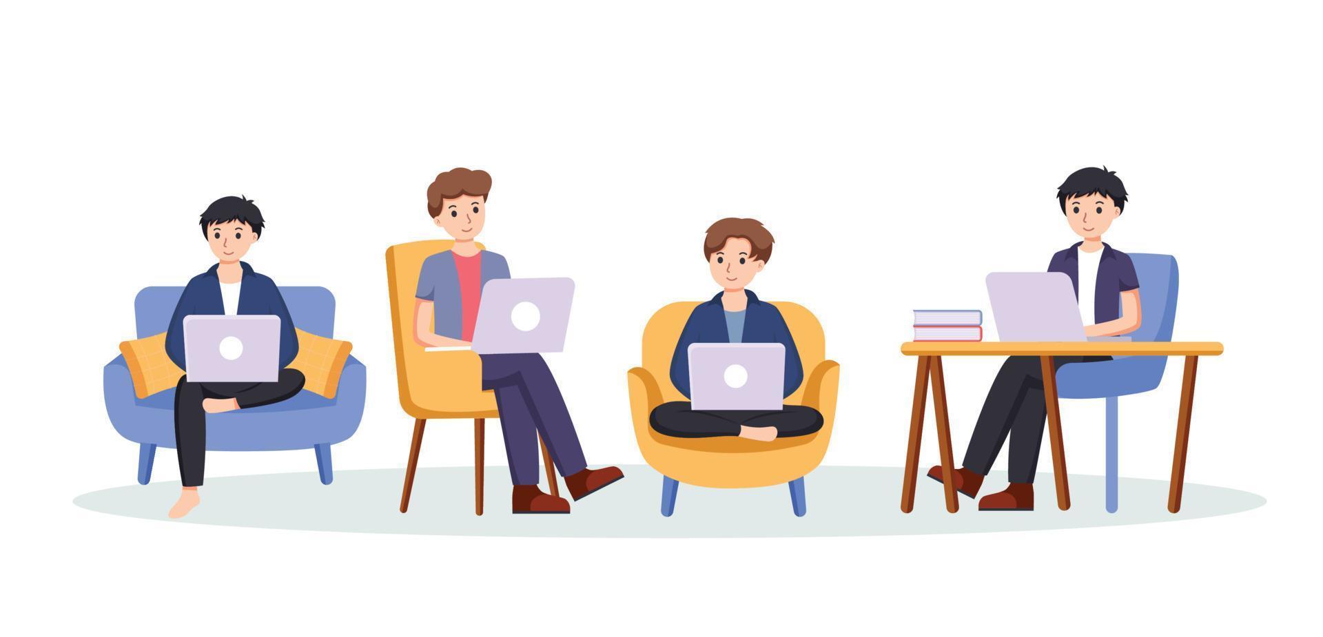 co-working space or remotely at home vector illustration