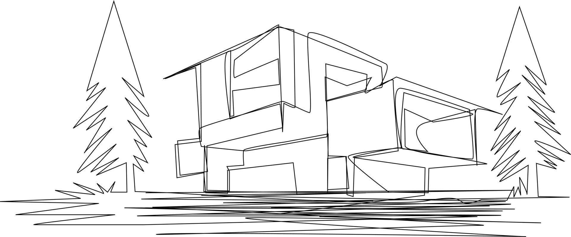 One-line art. One continues line art. sketch of house vector