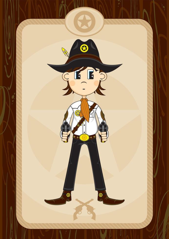 Cute Cartoon Wild West Gunslinging Cowboy with Six Shooter Pistols vector