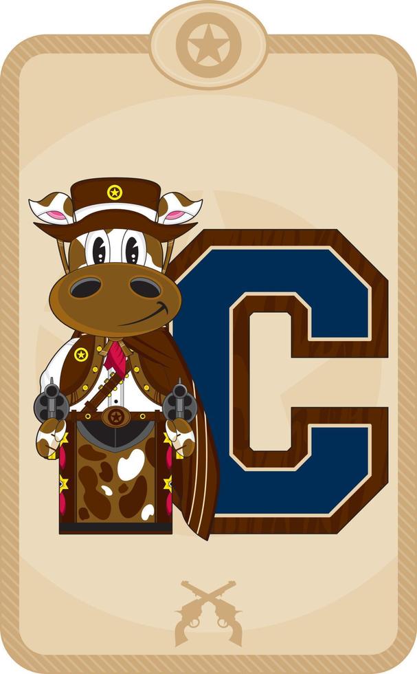 C is for Cow Cowboy Wild West Alphabet Learning Educational Illustration vector