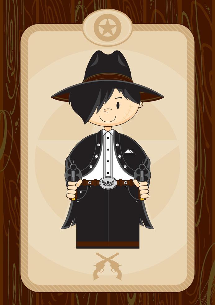Cute Cartoon Wild West Gunslinging Cowboy Sheriff in Poncho with Six Shooter Pistols vector