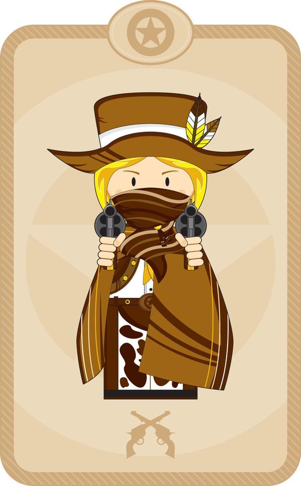Cute Cartoon Wild West Gunslinging Cowboy Sheriff in Poncho with Six Shooter Pistols vector