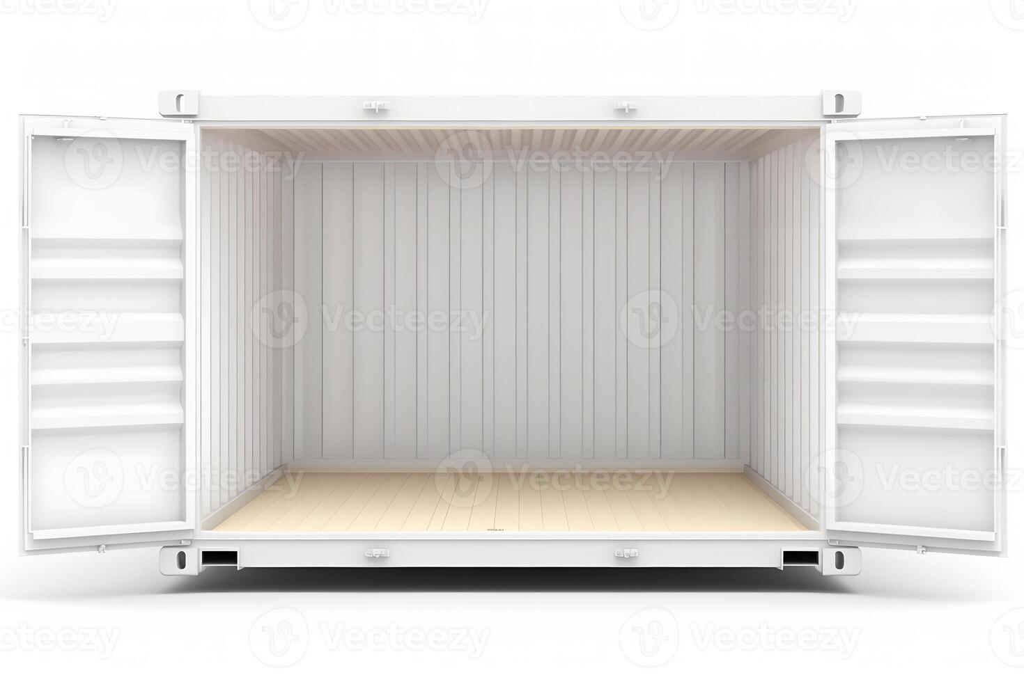 Container, open door, white background. Neural network photo