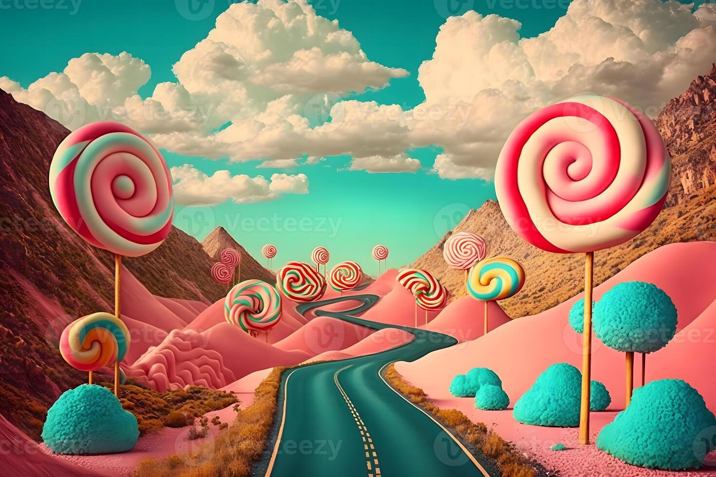 Fantasy sweet candy land. Neural network photo