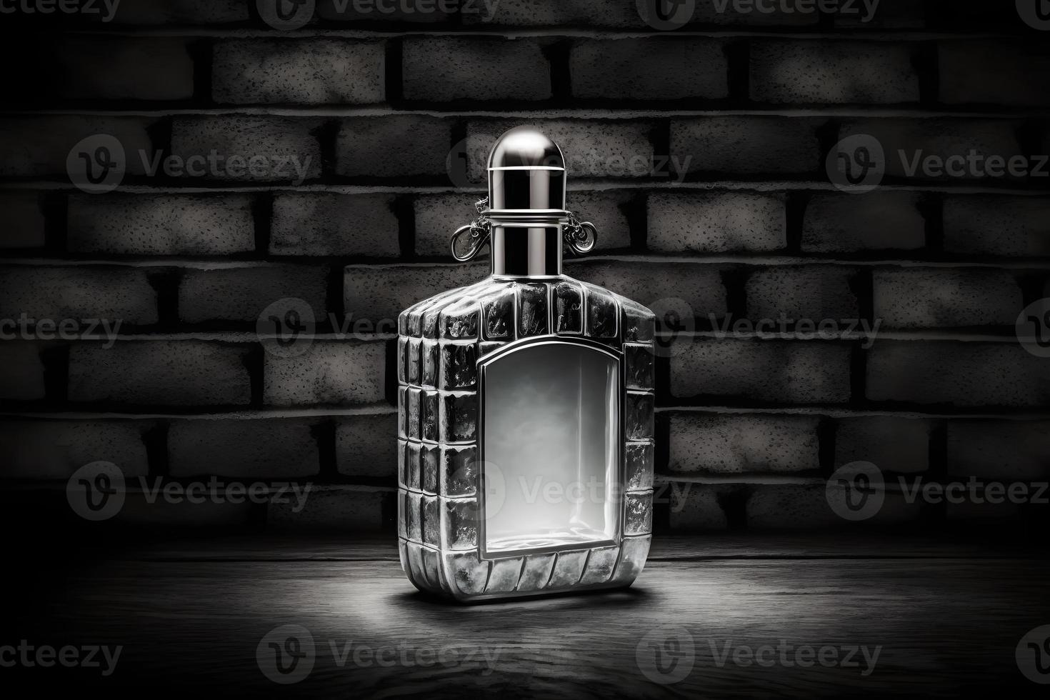 Bottle of men's perfume on a brick wall. Neural network generated art photo