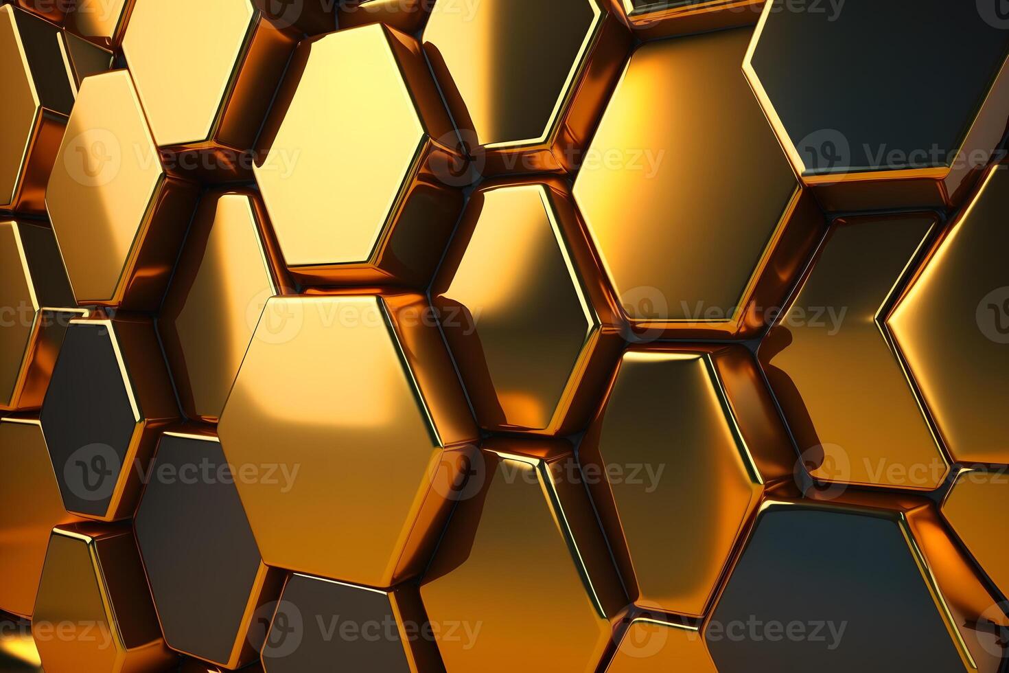 Illustration of shiny honeycomb gold background. Neural network photo