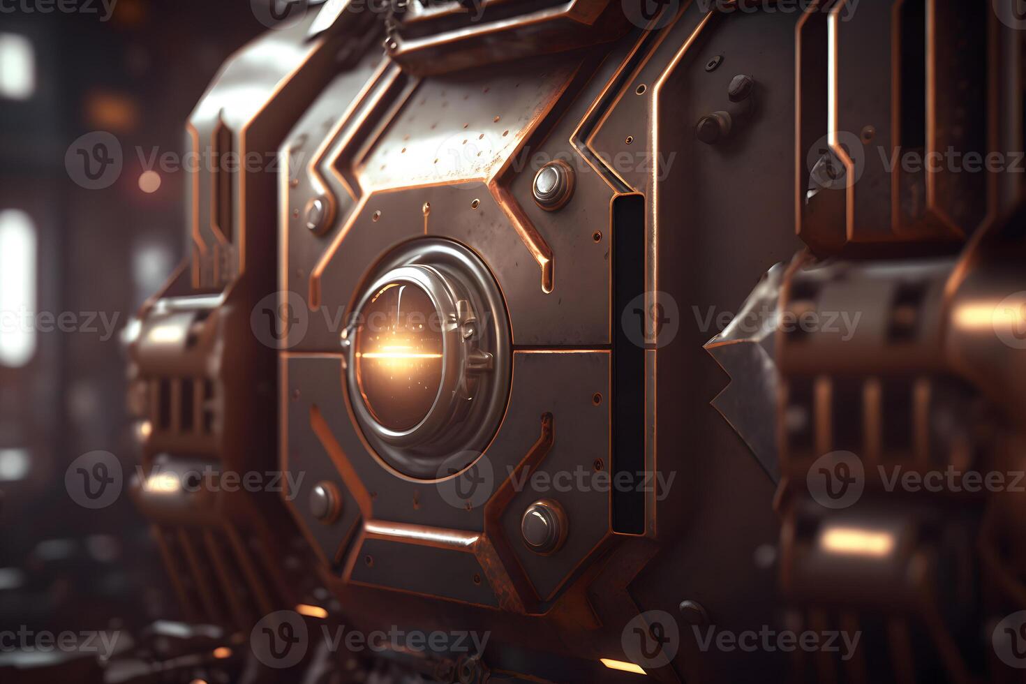 Hi-tech digital technology industry and engineering. Steel panels of the future. Neural network photo