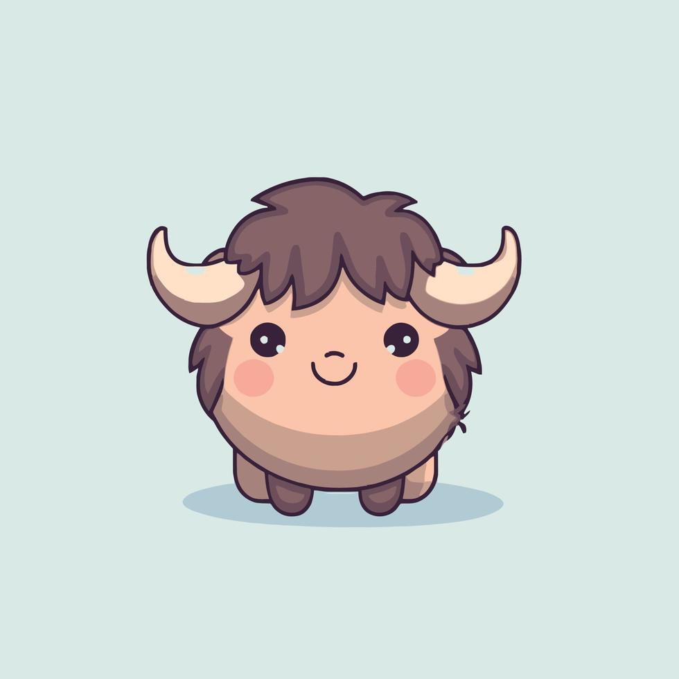 linda kawaii búfalo chibi mascota vector dibujos animados estilo