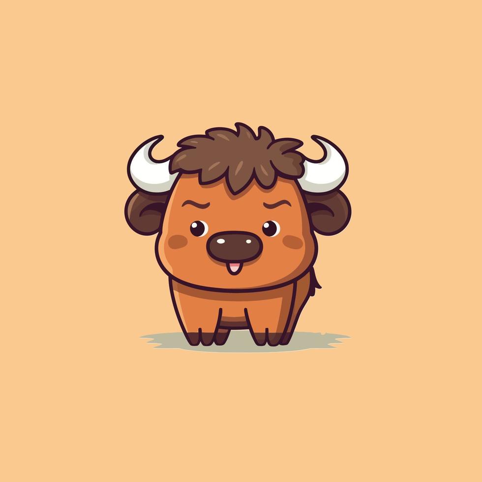 Cute kawaii buffalo chibi  mascot vector cartoon style