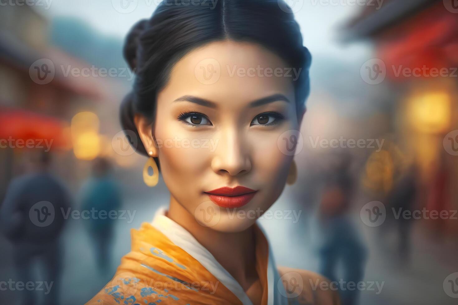 hermosa asiático chino mujer retrato. neural red ai generado foto