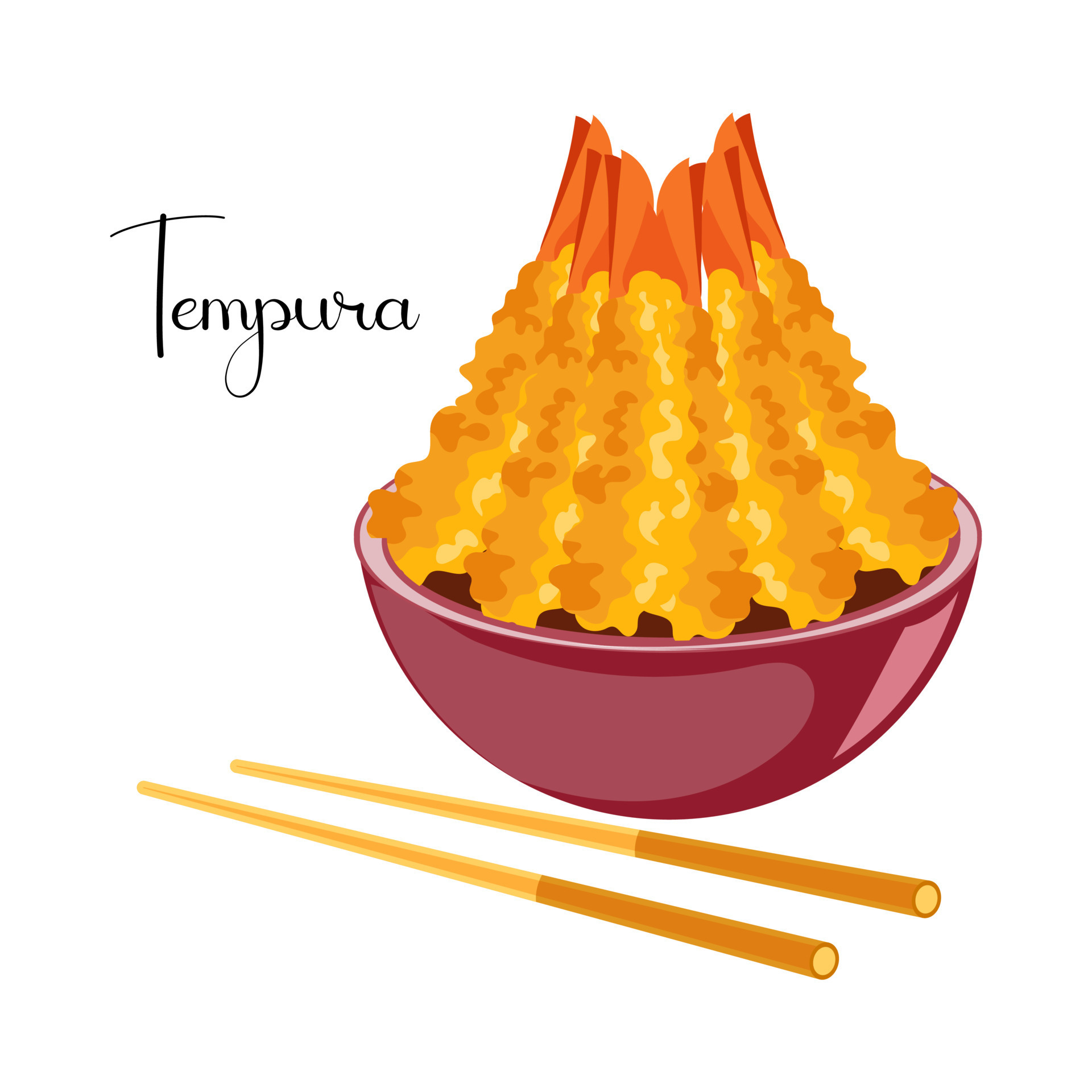 Japanese shrimp tempura, fried shrimp in a bowl. Asian seafood. Illustration, vector 23138104